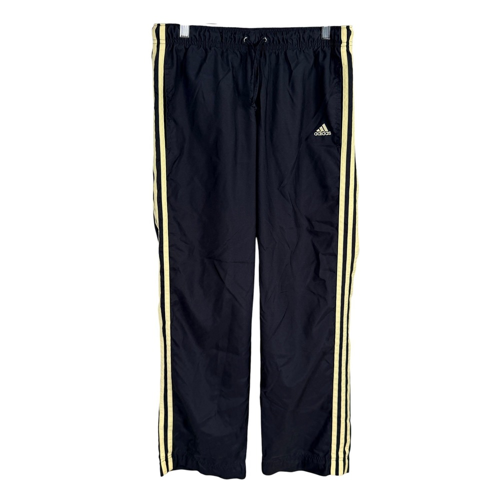 Vintage Adidas Windbreaker Track Pants Mens M Black Gold 3 Stripe Elastic Waist
